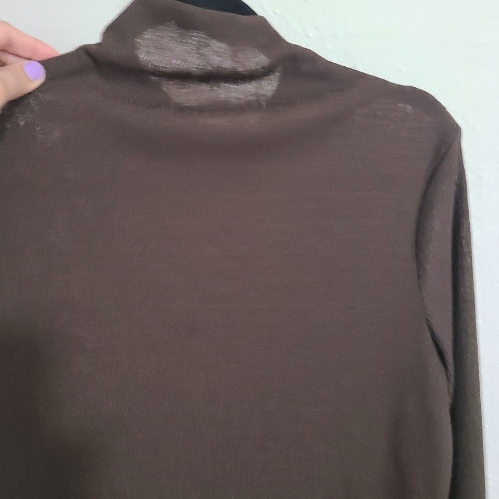 Chocolate mock Neck Elegant Brown Women's Sweater - Picture 5 of 8